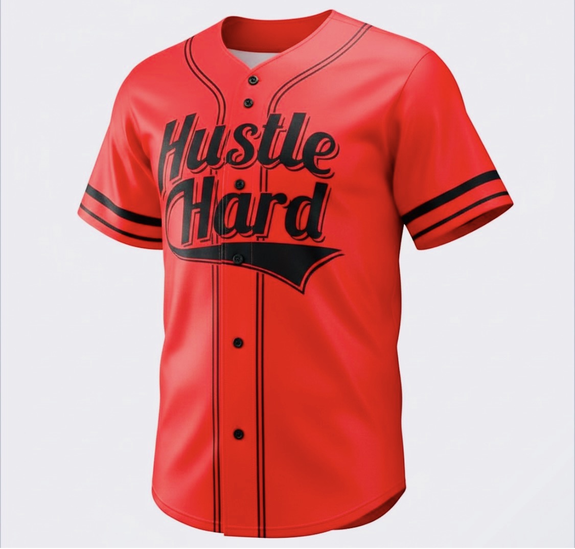 RED HUSTLE HARD BASEBALL SHIRT