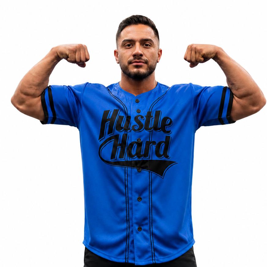 BLUE HUSTLE HARD BASEBALL SHIRT