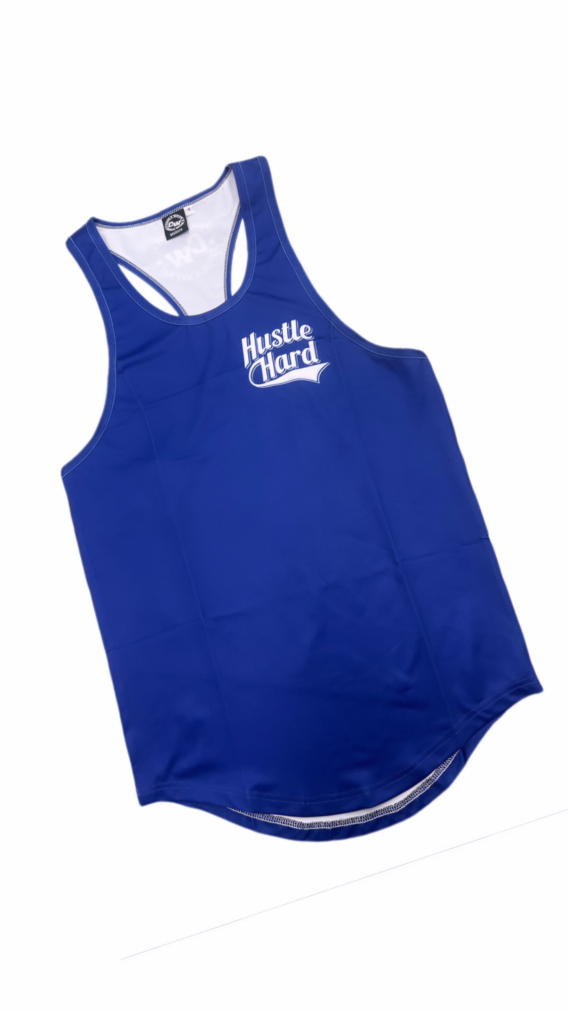 Blue Hustle Hard Racer back Tee