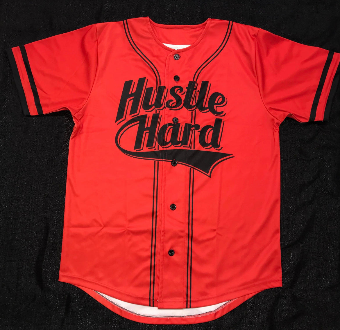 RED HUSTLE HARD BASEBALL SHIRT