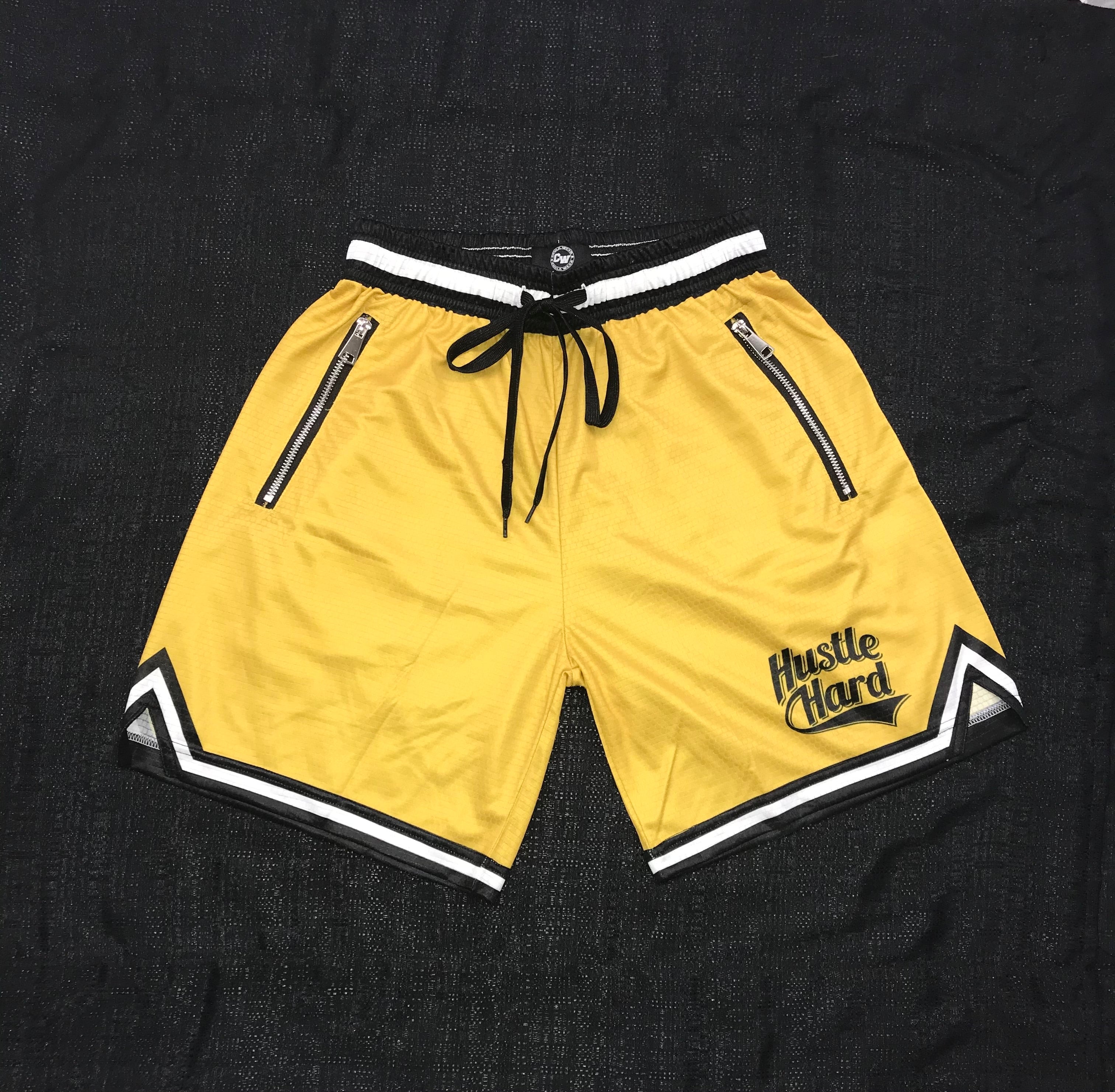 GOLD HUSTLE HARD BASKETBALL SHORTS