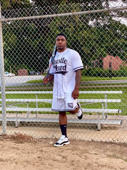 WHITE HUSTLE HARD BASEBALL TEE