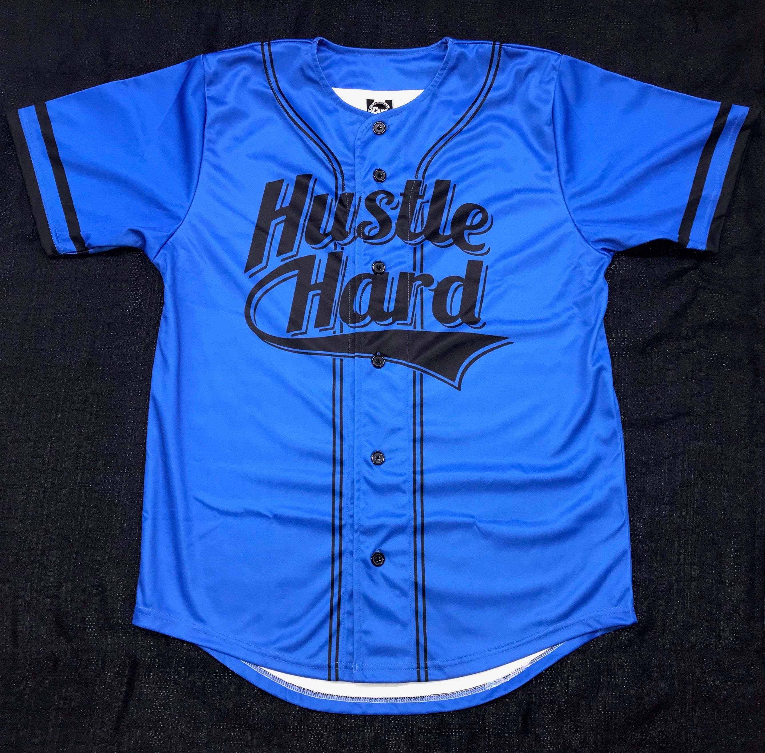 BLUE HUSTLE HARD BASEBALL SHIRT